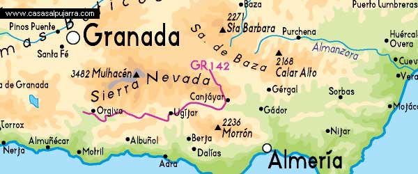 Mapa de La Alpujarra - situación en la provincia de Granada