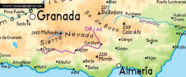 Mapa de La Alpujarra - situación en la provincia de Granada