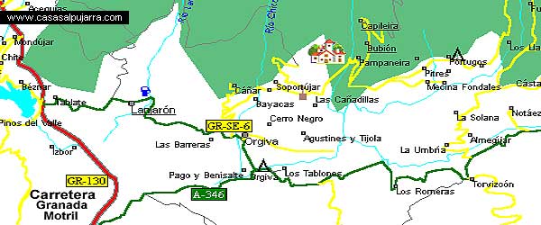 Mapa de La Alpujarra plano y pueblos Granada